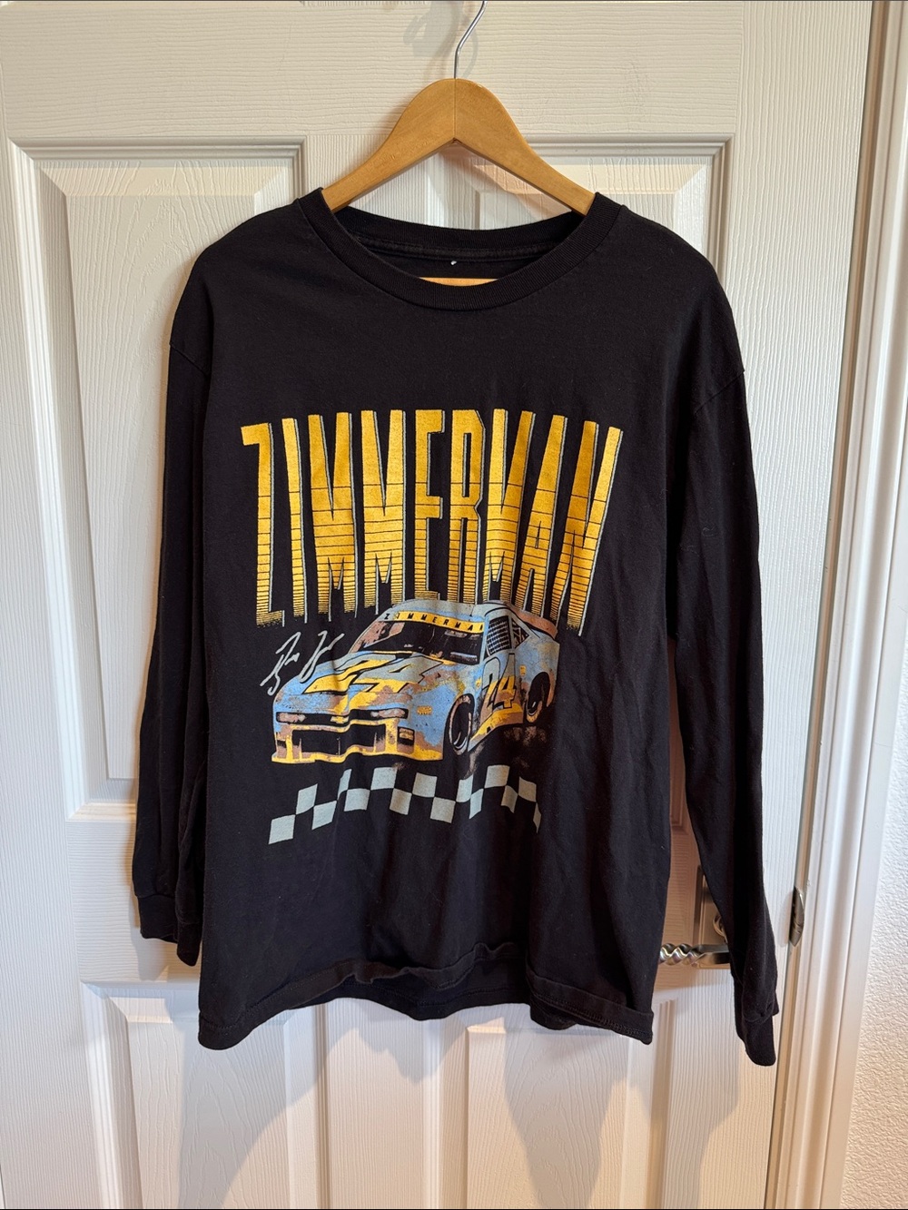 Bailey Zimmermann Black Long-Sleeve Tee with Yellow Racing Graphic